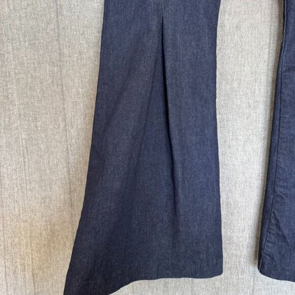 FRAME Pleated High-Rise Bell Bottom Flared Dark Blue Denim Jeans Size 32 - Picture 7 of 15